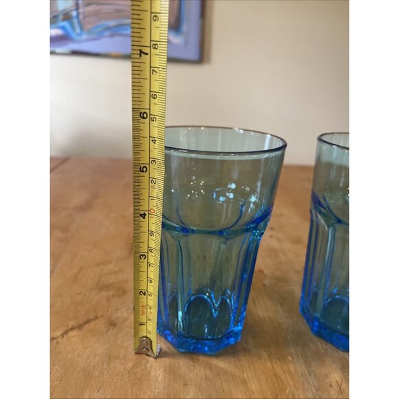 Set of 2 IKEA  Teal Glass Tumbler 9 Panel 20774 Made in Russia 5.5 inch No Chips - Picture 3 of 5